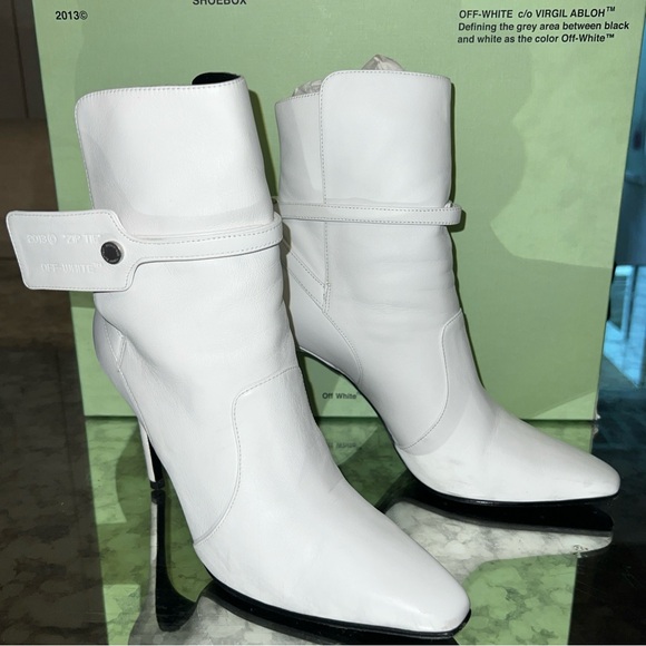 🔥Off-White c/o Virgil Abloh SZ 36 White Leather Zip Tie Pointed Toe Bootie Used - Picture 5 of 16